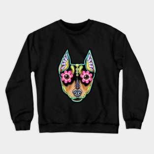 Min Pin - Day of the Dead Miniature Doberman Pinscher Sugar Skull Dog Crewneck Sweatshirt